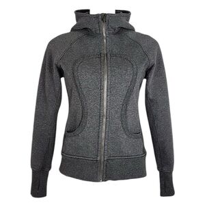 Lululemon Scuba Hoodie Dark Heathered Grey black Cotton Thumbholes Sz 8